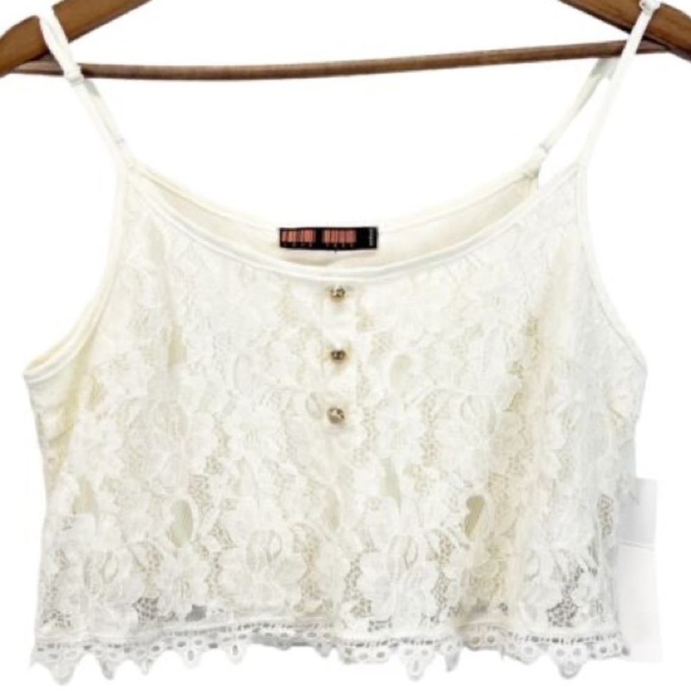 Love Tree Cropped Lace Cream Spaghetti Strap Lined Shirt Size Small